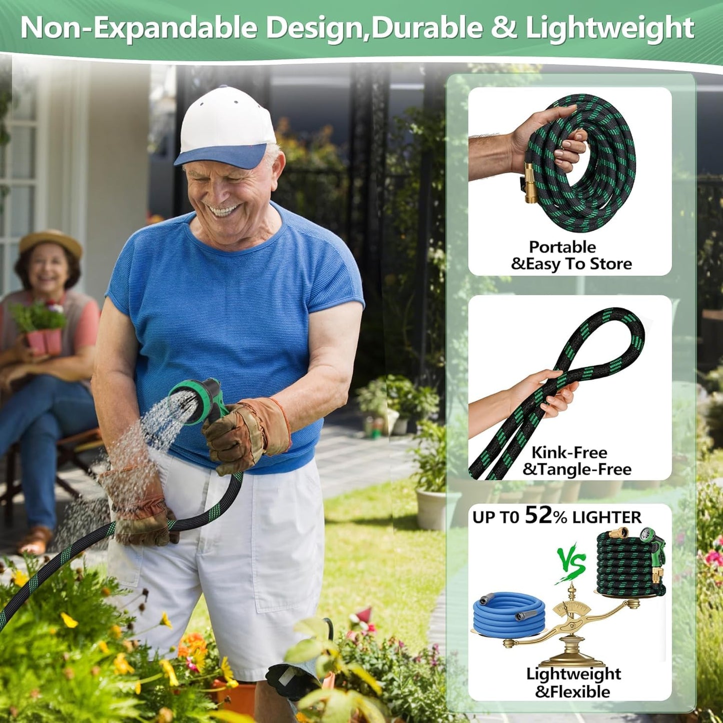 200 ft Garden Hose, Flexible Ultra Lightweight Durable Garden Hose, Kink-Free Water Hose with 10 Function Sprayer - Non-Shrinking Garden Hoses, Easy to Store,All-Weather, Car Washing Pipe Garden Hoses