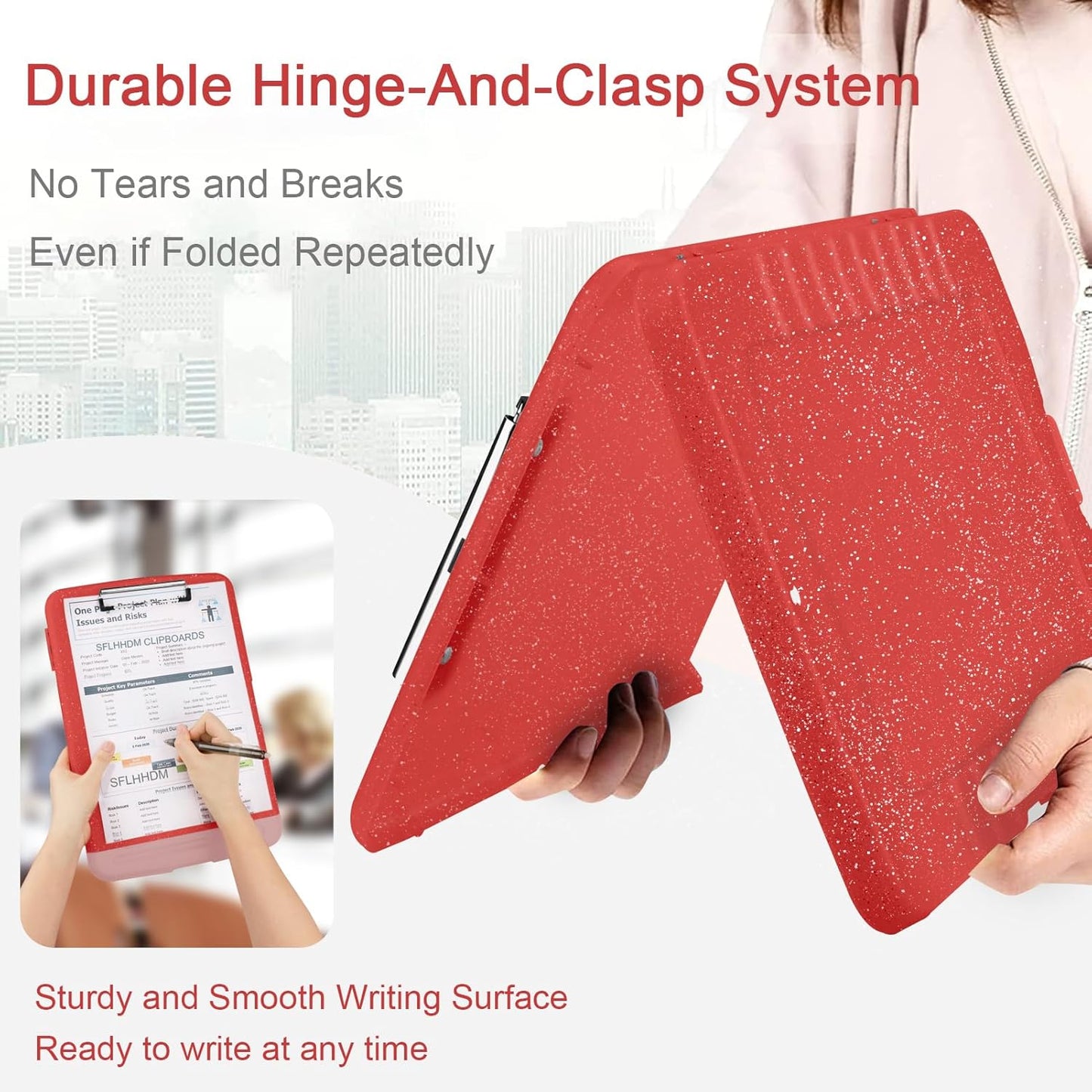 Glitter Clipboard with Storage,Storage Clipboard with Pen Holder,A4 Binder Clip Boards 8.5x11 with Low Profile Clip,Side Opening Sparkle Clipboards, Clipboards Folder for Office Supplies-Red