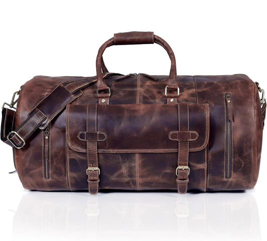 20 Inch Leather Duffel Bags for Men and Women Full Grain Leather Travel Overnight Weekend Leather Bags Sports Gym Duffel for Men