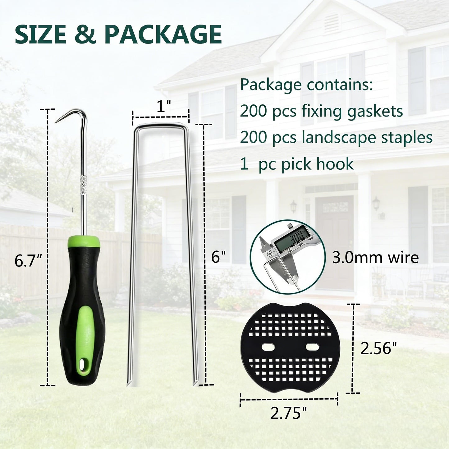 6 Inch 200 PCS Galvanized Landscape Staples with 200 PCS Gasket, Landscape Fabric Pins Stakes Lawn Ground Cover Graden Staples Spikes Weed Barrier Stakes
