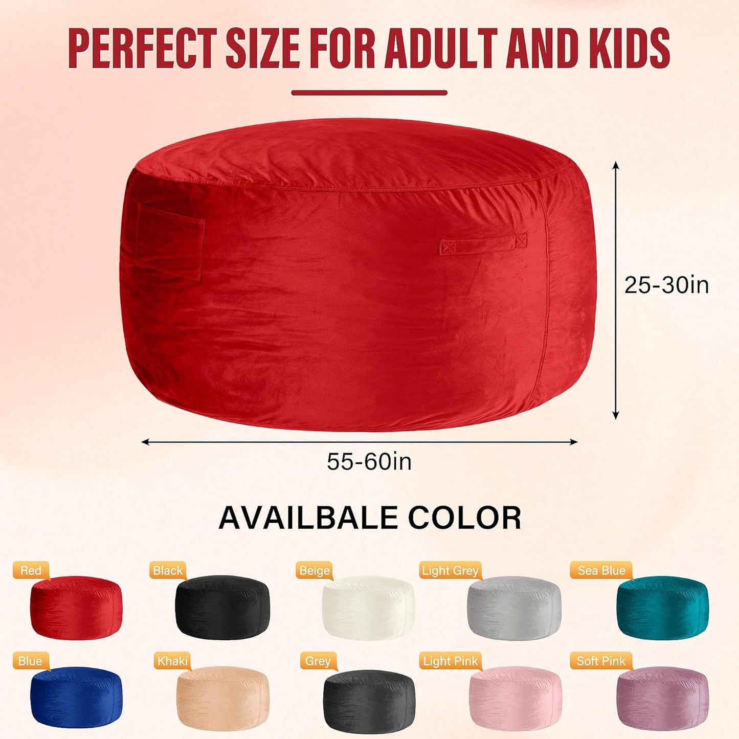 HABUTWAY Bean Bag Chair: Giant 6' Memory Foam Furniture Bean Bag Chair with Microfiber Cover - 6Ft,Red