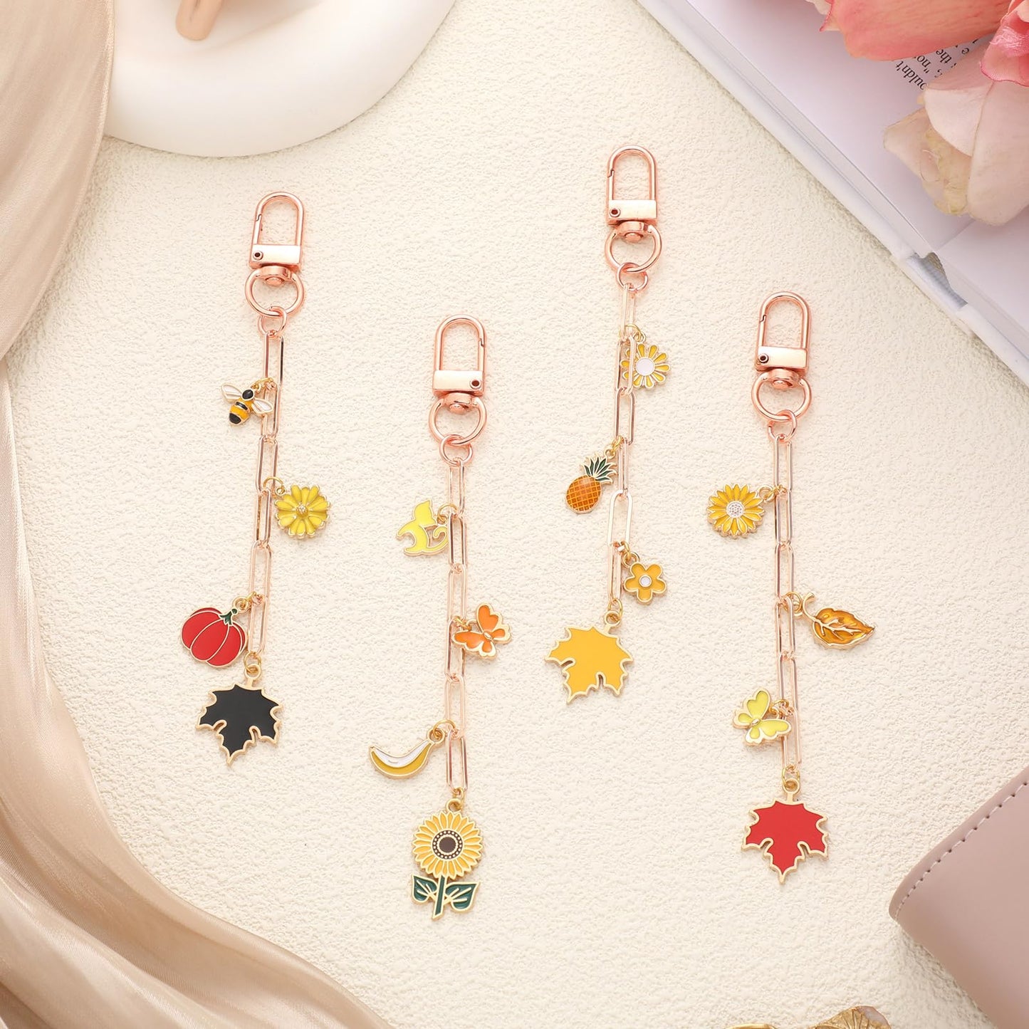 Liliaafar 50 Set Keychain Making Kit Metal Keychain Clips with Key Ring Swivel Snap Hook Lobster Claw Clasps and Extender Chain Bulk for DIY Craft Supplies Jewelry Bags Accessories Gift (Rose Gold)