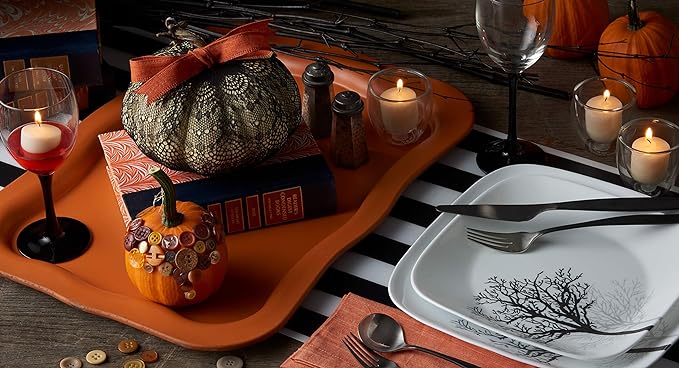 Corelle Vitrelle 18-Piece Service for 6 Dinnerware Set Triple Layer Glass and Chip Resistant, Lightweight Square Plates and Bowls Set, Timber Shadows