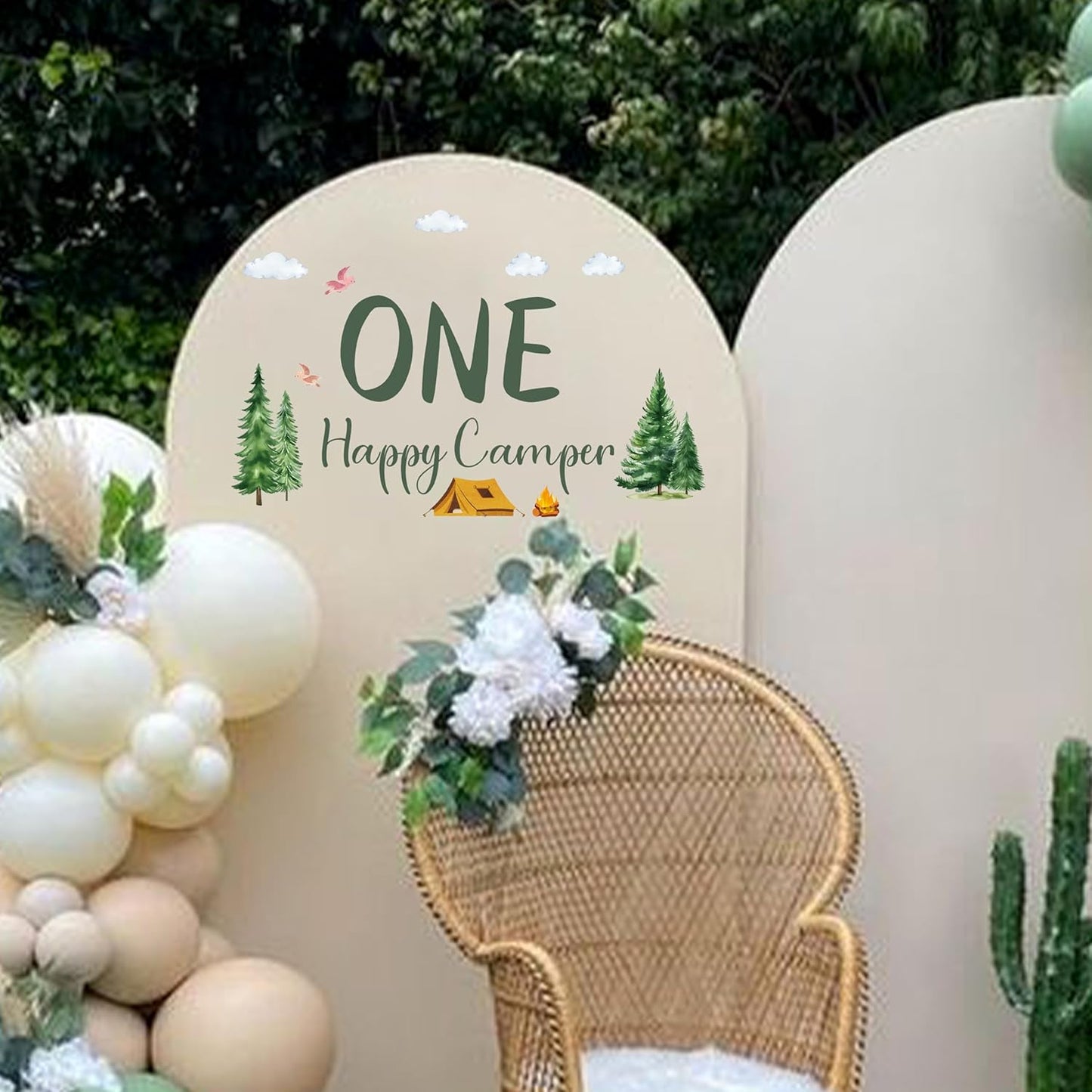 One Happy Camper Decal - Camping 1st Birthday Party Decorations Stickers, Forest Adventure Party Decoration Supplies Wall Stickers, Balloon Arch and Backdrop Decoration Camping Sign Wall Decal