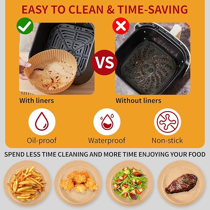 40GSM Air Fryer Paper Liners, 125Pcs 8 inch Disposable Parchment Paper for 5-8 qt Basket Air Fryer, Non-Stick Oil-Proof Heat Resistant Food Grade for Cooking, Roasting & Frying, Round 8"