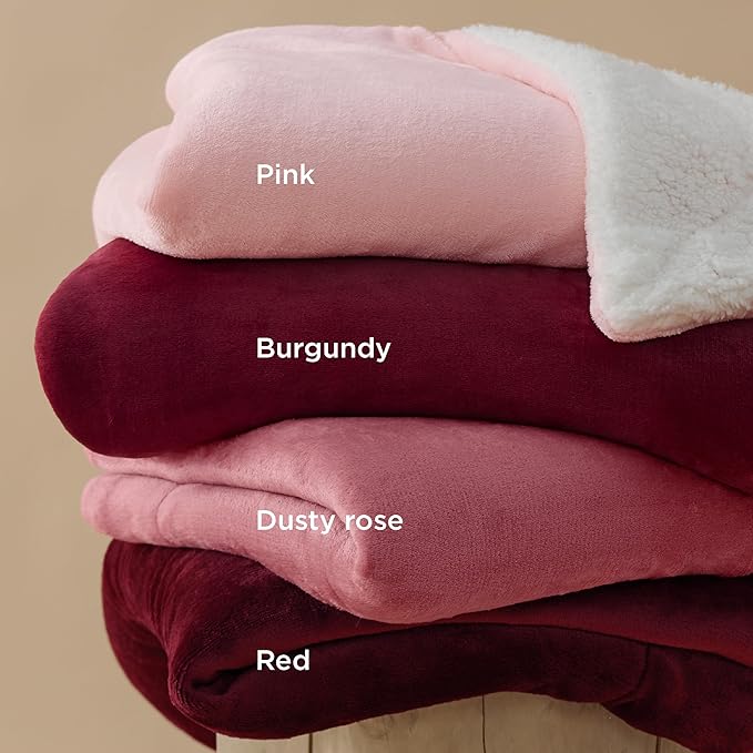 Bedsure GentleSoft Sherpa Fleece Throw Blanket Twin Size for Couch - Thick and Warm Throw for Girls and Women, Soft Fuzzy Plush Twin Christmas Blanket for Winter, Non-Heated, Red, 60x80 Inches