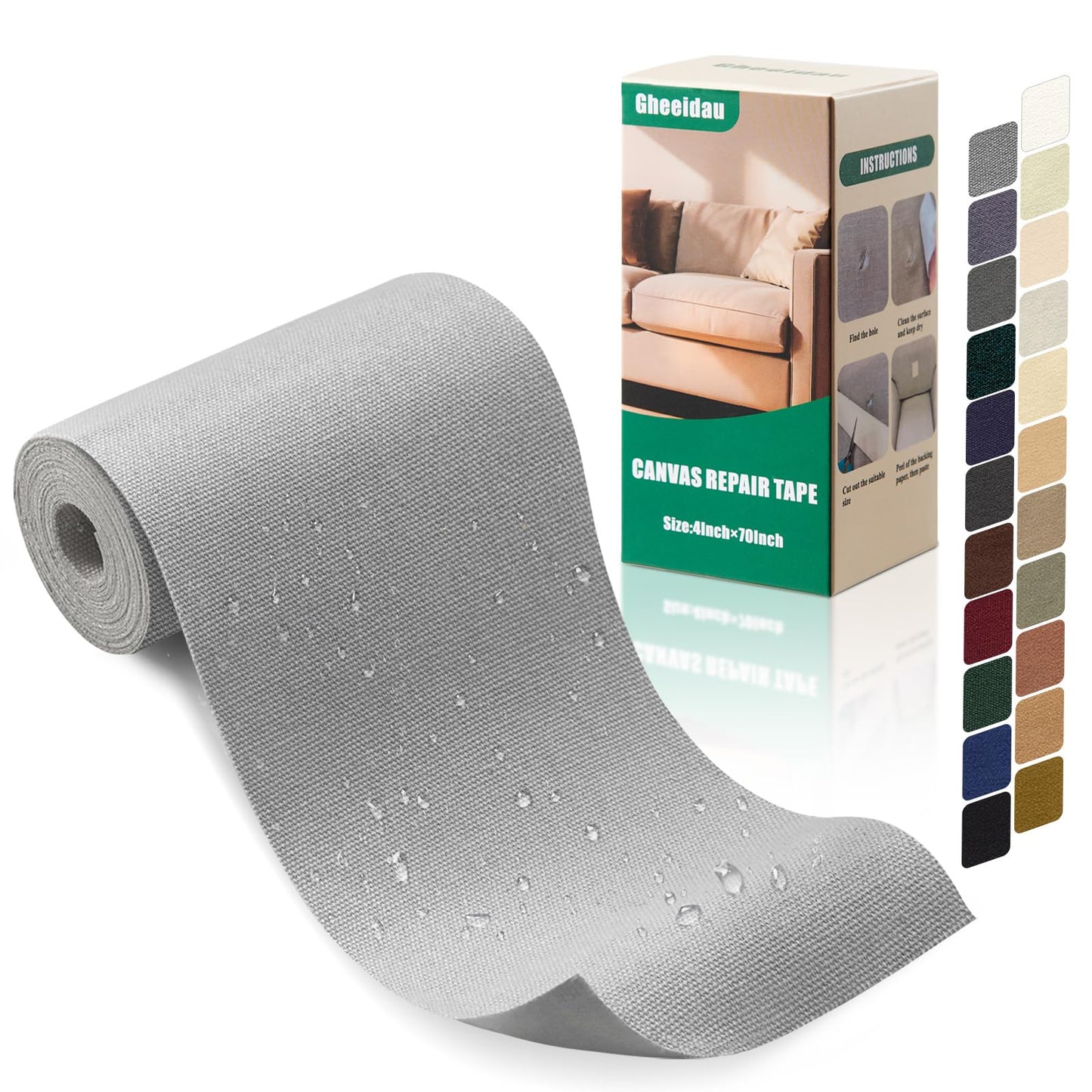Gheeidau Canvas Repair Tape 4×70 Inch Waterproof Self-Adhesive Fabric Repair Patch for Repairing Boat Covers,Tents,Patio Umbrellas,Car Seats,Luggage,Sofas.(Grey)