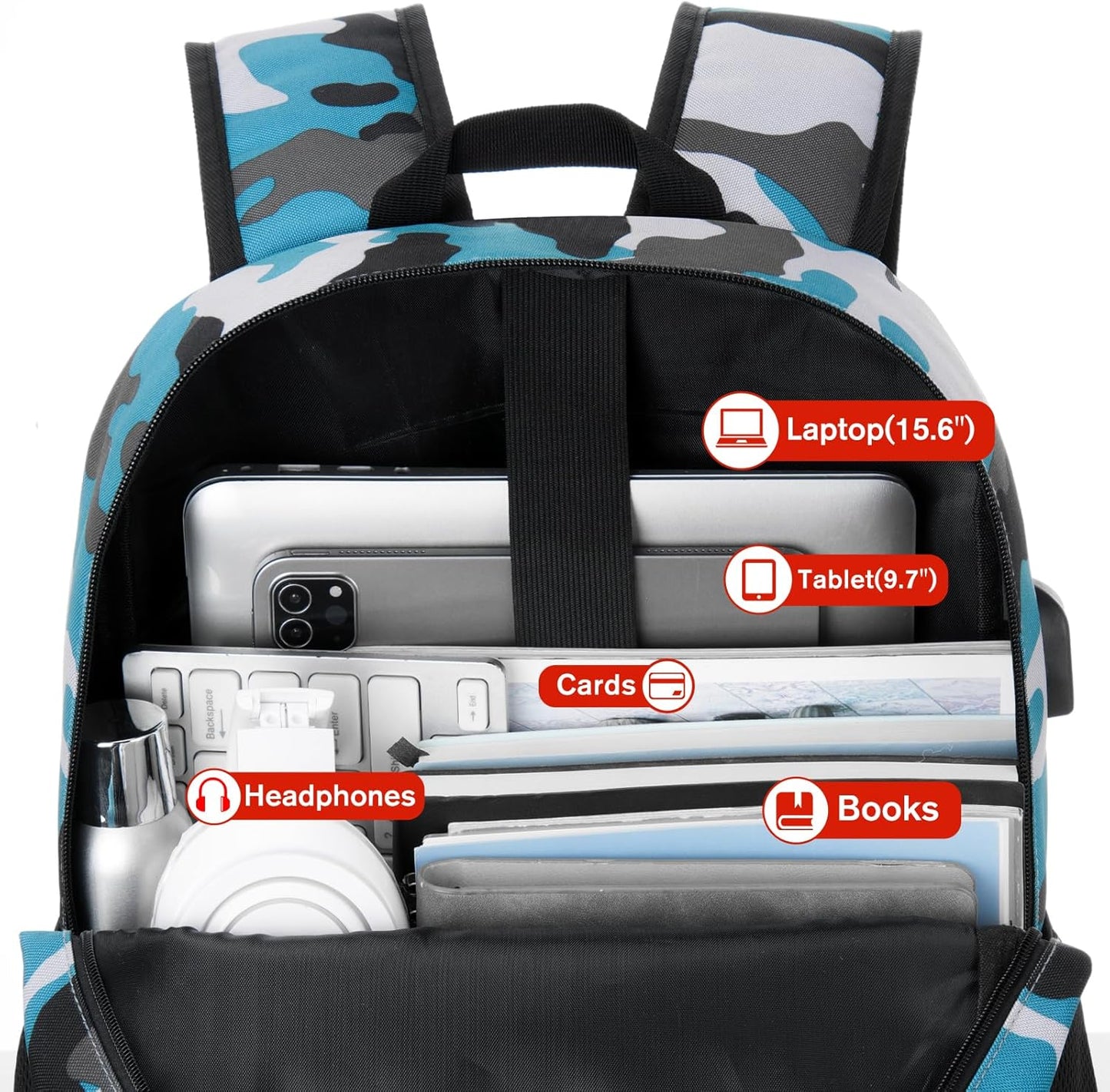 School Backpack,Bookbag Men and Teen Boy Schoolbag with USB Charging Port for High School College