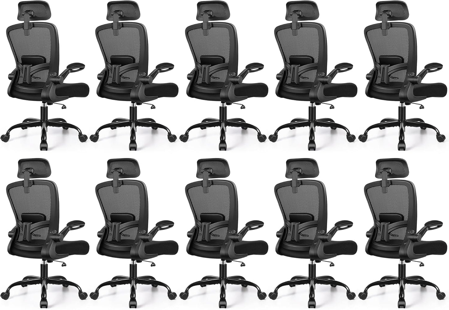 FelixKing Ergonomic Office Chair, Headrest Desk Chair with Adjustable Lumbar Support, Home Office Swivel Task Chair with High Back and Armrest, Adjustable Height Gaming Chair(Black),Pack of 10