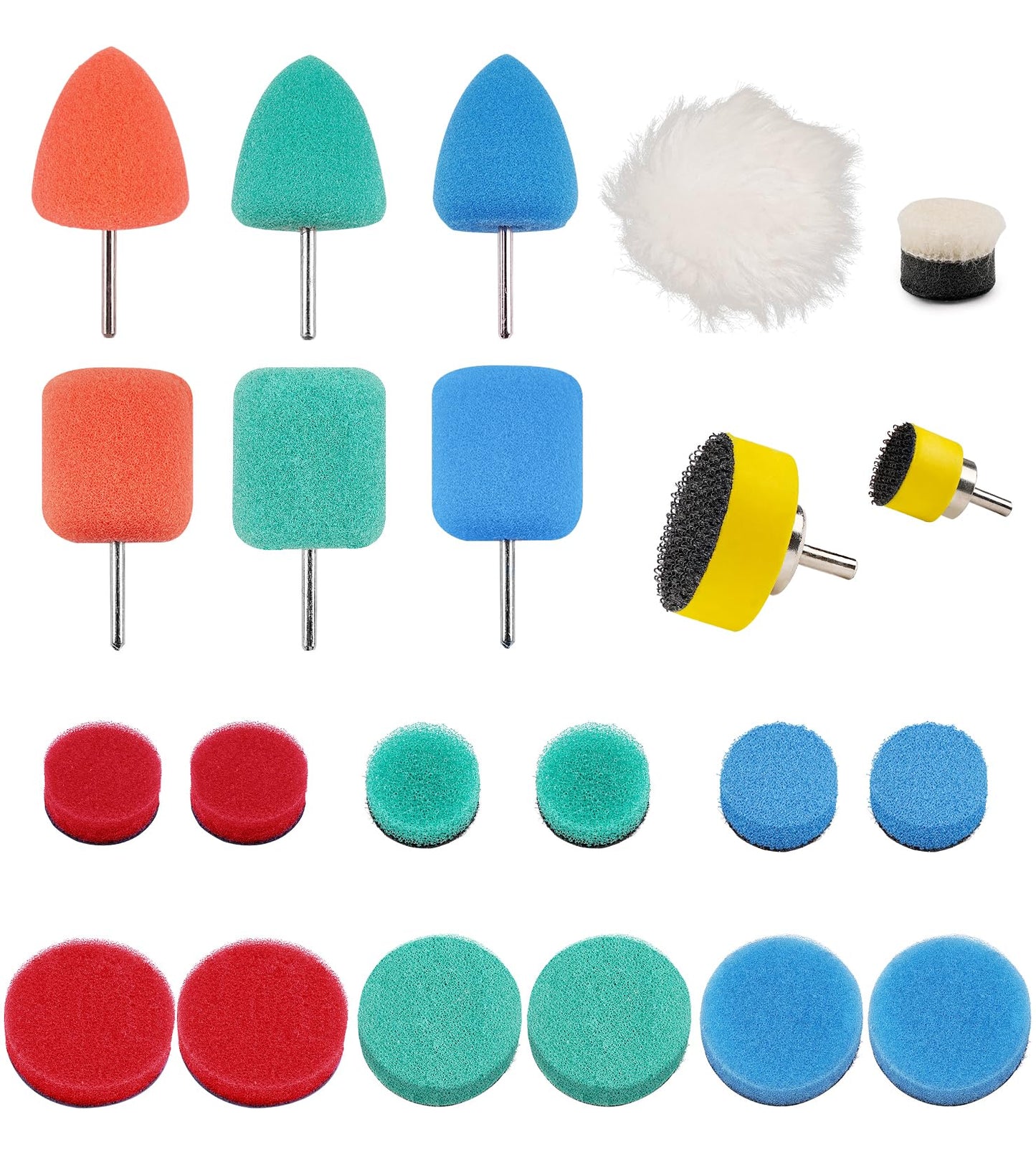 SI FANG 22 Pcs Mini Buffing Polishing Pads Kit, Car Details Mini Polisher Foam Pads for Drill Rotary Tool Buffer Tight Area Detailing Paint Polish Waxing & Glaze, Interior Headlight Door Handles