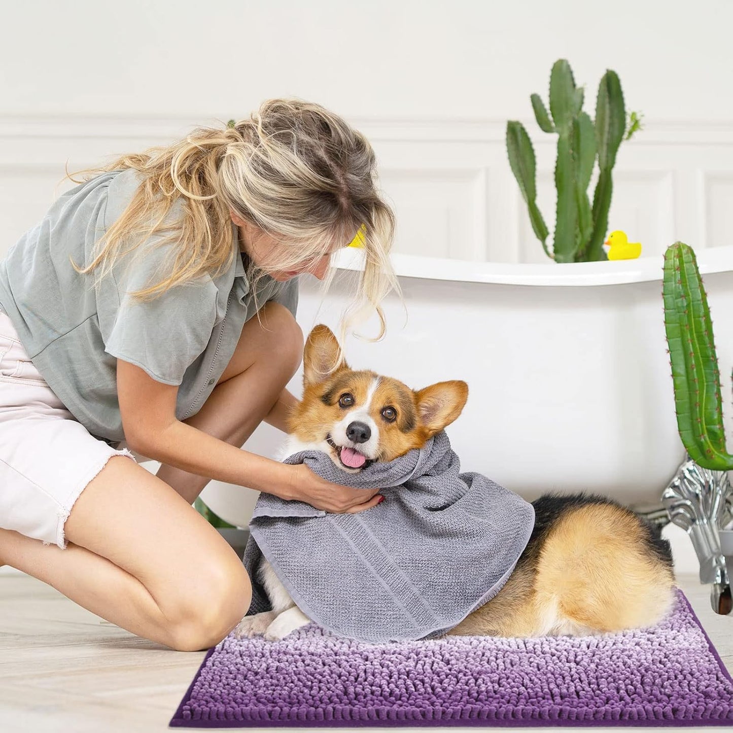 Gibelle Purple Bathroom Rug Set 2 Piece, Chenille Non Slip Bath Mat Set, Absorbent Shower Rug and Bath Room Floor Mats, Quick Dry Bathmat Bathroom Decor Accessories for Tub, 16" x 24", 20" x 32"