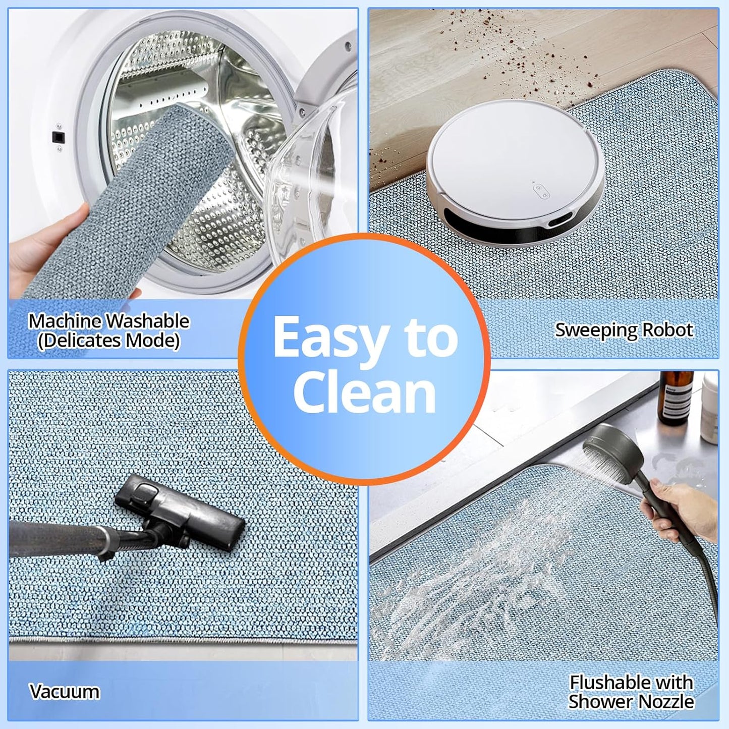 Upgraded Bathroom Rugs 20x24Inch, Thin Bath Mat with Rubber Backing Non-Slip, Absorbent,Quick Dry Machine Washable, Home Decor Accessories Cozy Cloth Bathroom Mat fit Under Door/Sink/Tub/Shower-Blue