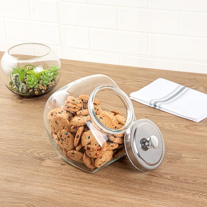 Restaurantware Vetri 1 Gallon Penny Jar 1 Durable Candy Jar - With Wide Spout Chrome Lid Clear Glass Cookie Jars For Kitchen Counter Dishwashable