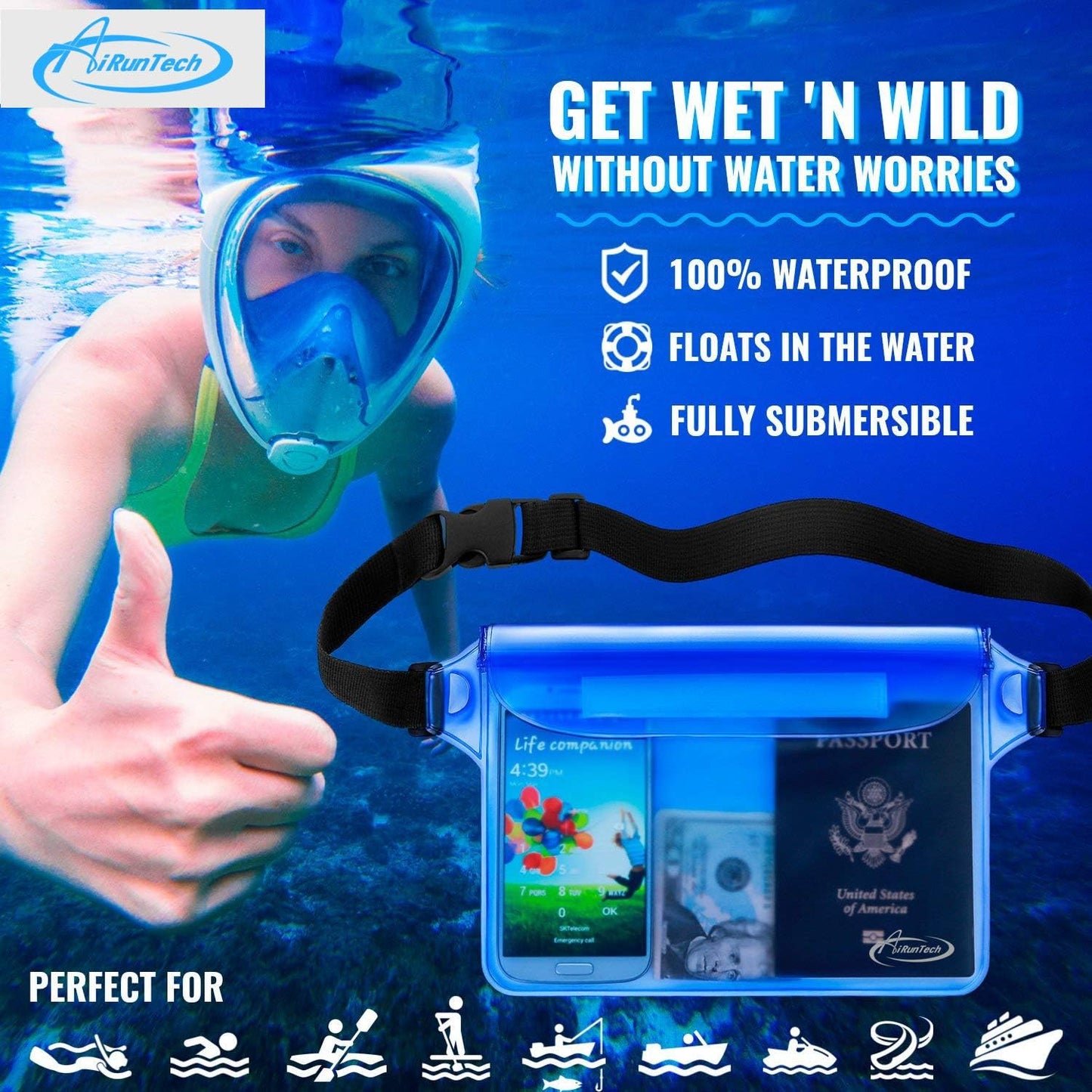 AiRunTech Clear Fanny Pack Waterproof,Beach Cruise Ship Essential Accessories Must Haves,Waterproof Pouch for Phone Passport Wallet Purse with Waist Strap