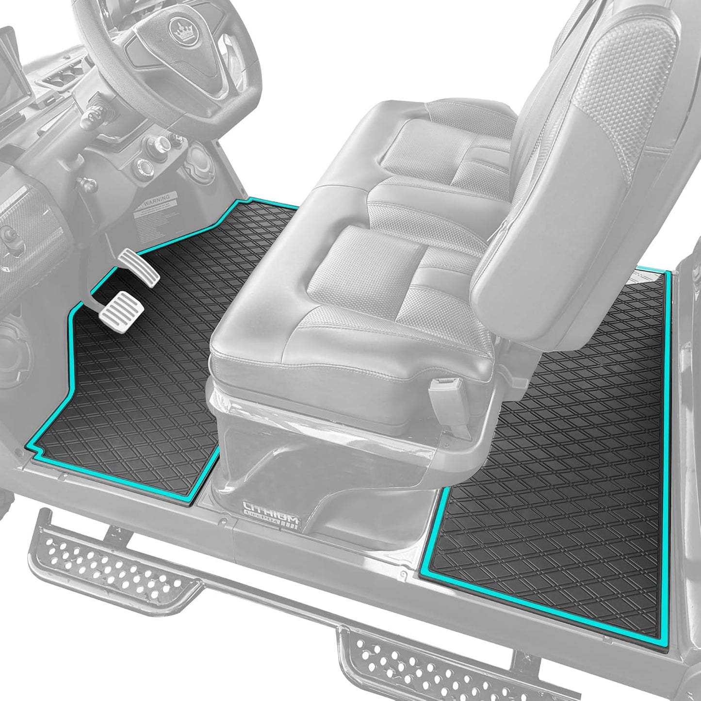 Xtreme MATS Evolution D5 Golf Cart Floor Mat Set- Rubber Double Diamond Design - Fits DMAX, GT 4 & 6, D5 4F (4 Forward Facing) Including Evolution Maverick and Ranger Trims (Sky Blue Trim)