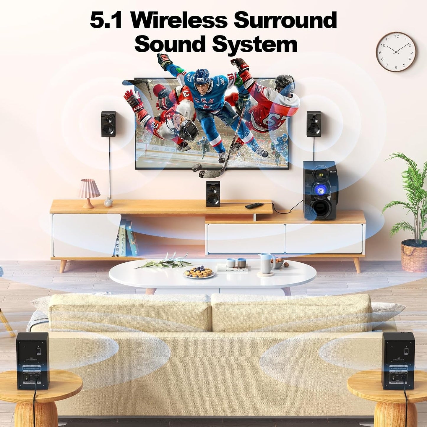 Wireless Surround Sound System Home Theater System, 1000W Surround Speakers 8" Subwoofer 5.1/2.1 Channel Deep Bass with HDMI ARC Optical Bluetooth Karaoke Input
