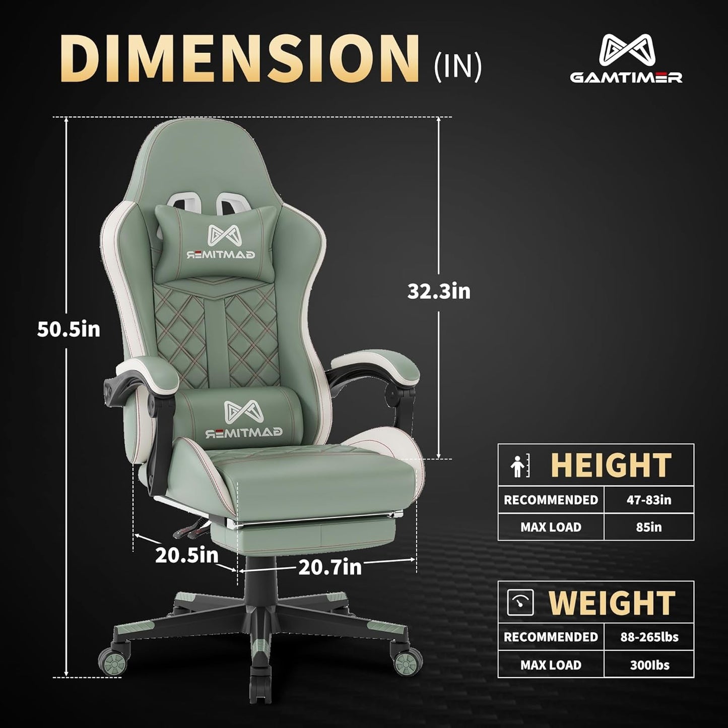 Office Chair, 400 Lbs Adult Chair, High Back Computer Chair with Footrest and Linked Armrests, Office Video Game Chair with Lumbar Support (Green)