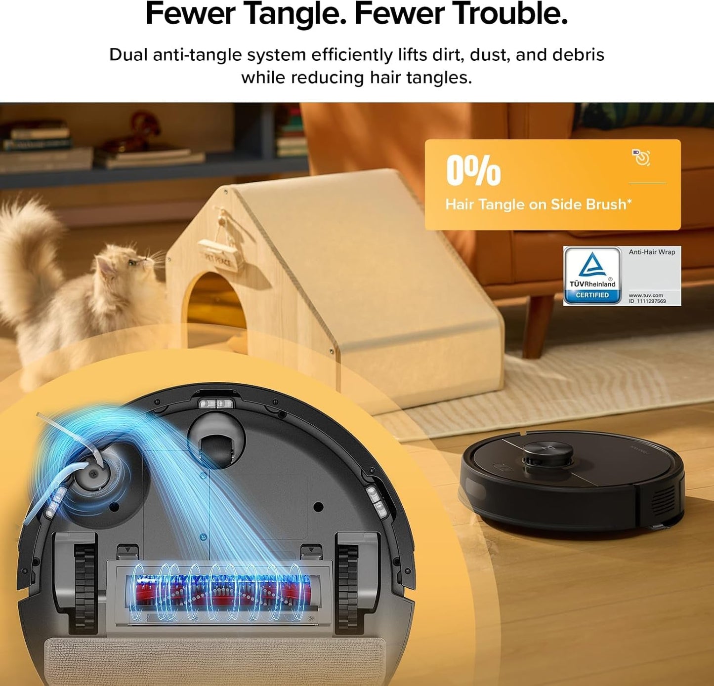 Q7 M5+ Robot Vacuum and Mop, Upgraded from Q5 Max+, up to 7-9 Weeks Self-Empty, 10000Pa Suction, Dual Anti-Tangle System for Pet Hair & Carpet, Precisense Lidar Navigation, App Control, Black