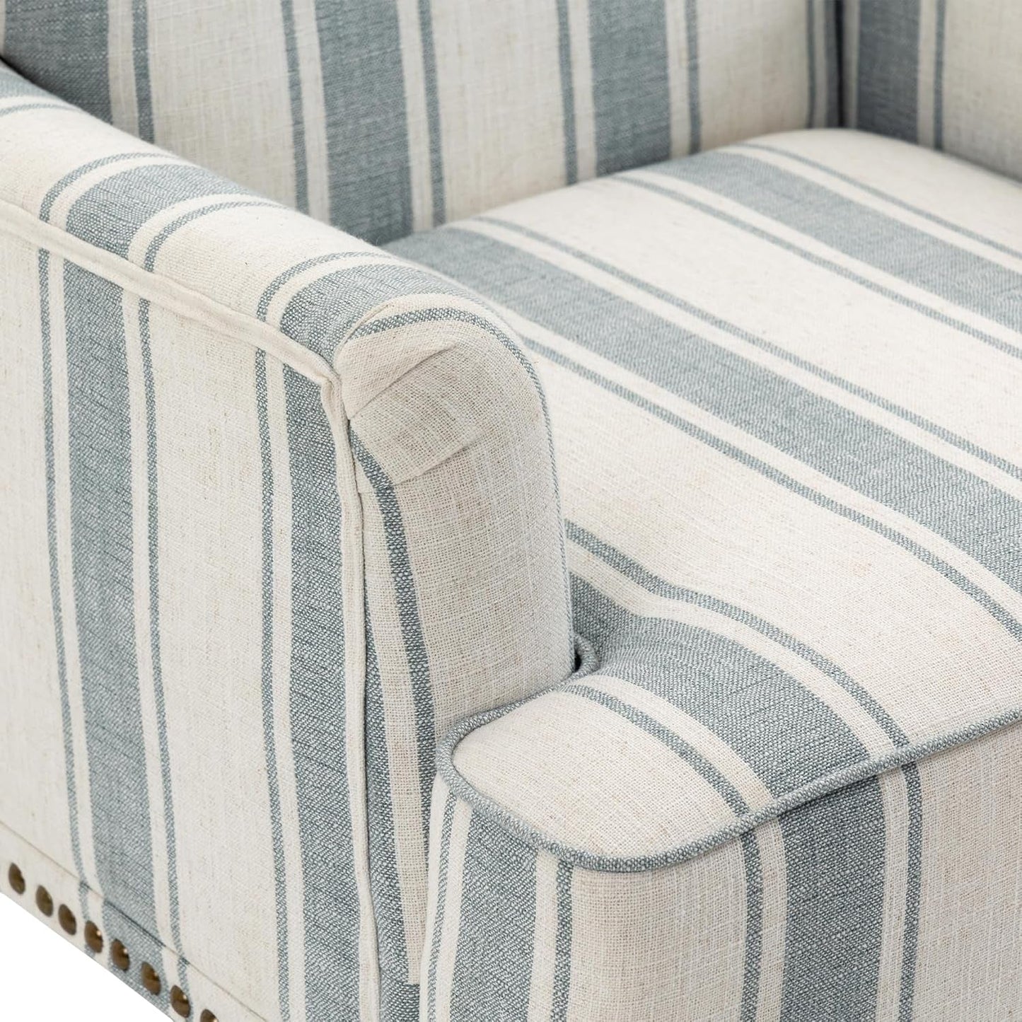Stripe Accent Chair, Living Room Arm Chairs Modern Nailhead Trim Club Armchair with Wood Legs, Comfy Upholstered Sofa Lounge Seat Reading Seat Bedroom Side Seating for Home Office, Blue