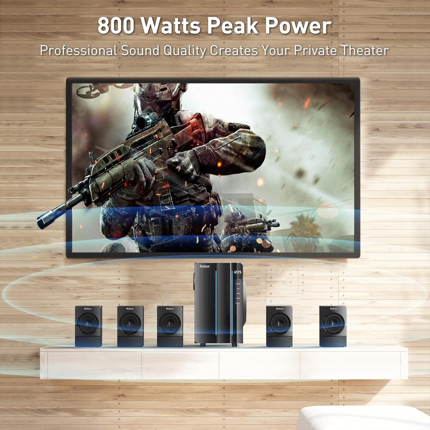 Surround Sound Systems Home Theater System - 800 Watts Peak Power 6.5" Subwoofer 5.1/2.1 Wired Stereo Speakers Strong Bass with HDMI ARC Optical AUX Bluetooth Input