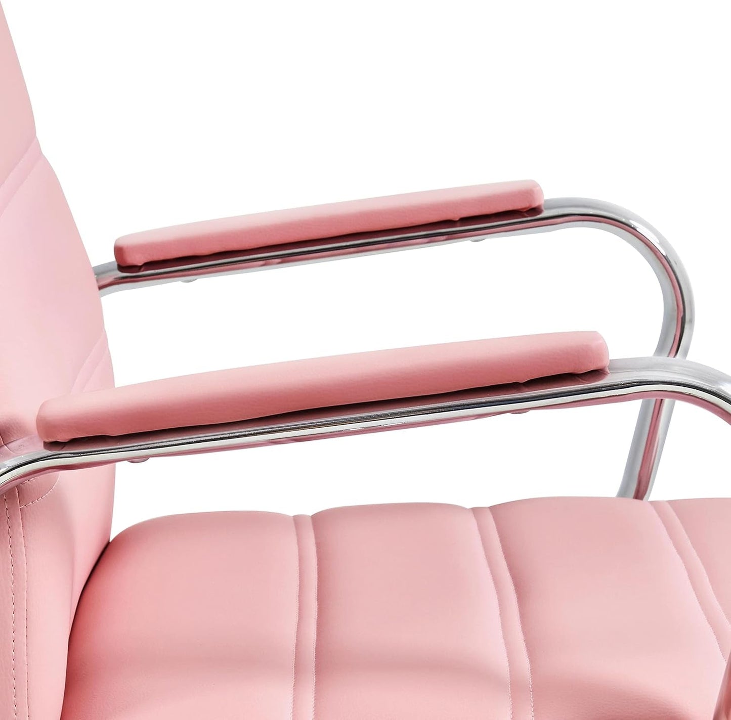 Mid-Back Office Chair with Arms Swivel PU Leather Height Adjustable Office Executive Chair, Pink