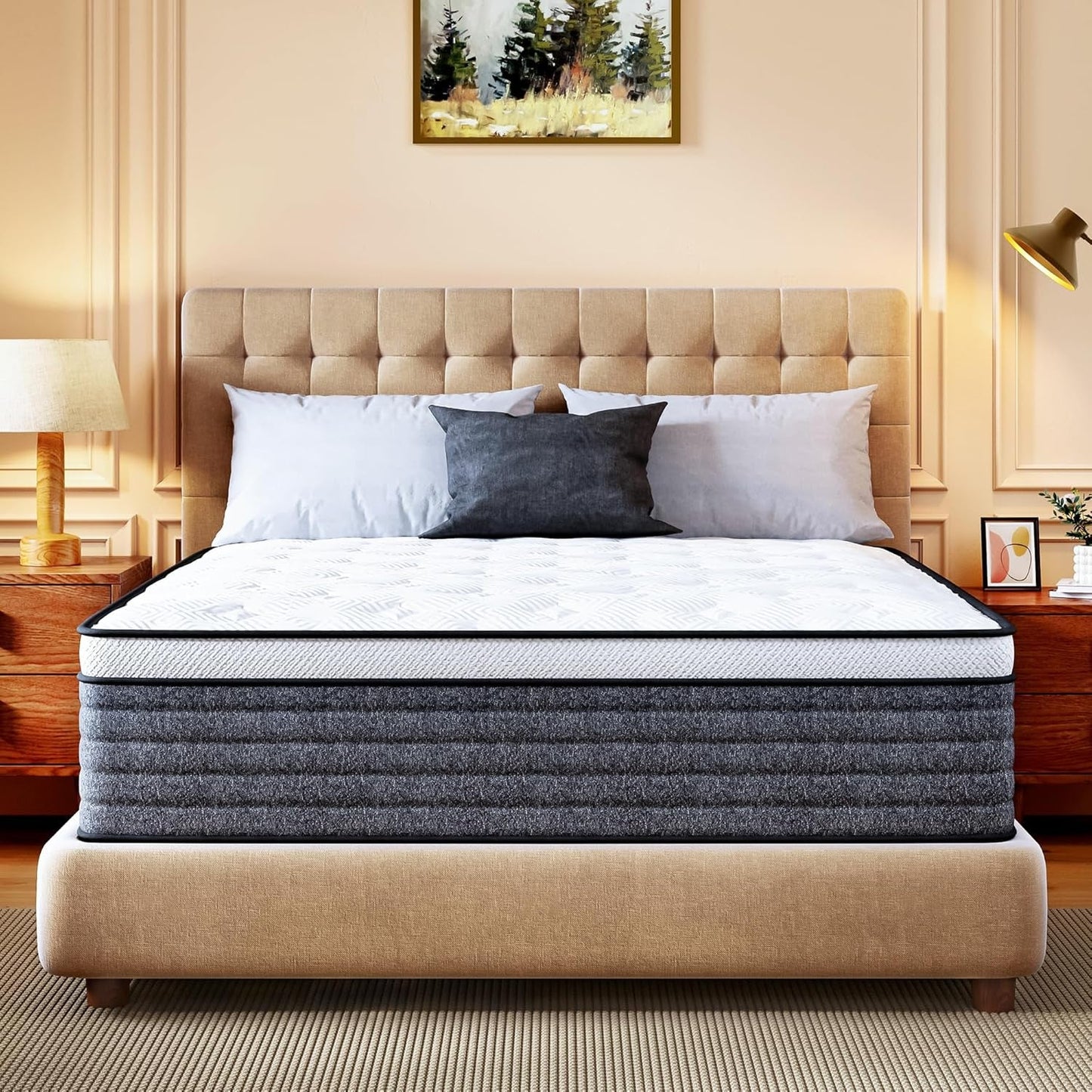 Queen Mattress, 12 Inch Queen Size Hybrid Mattresses in a Box, Medium Feel Foam and Individual Pocket Springs, Fiberglass Free Bed Mattress, Extra Edge Support, Pressure Relief, Certipur-Us