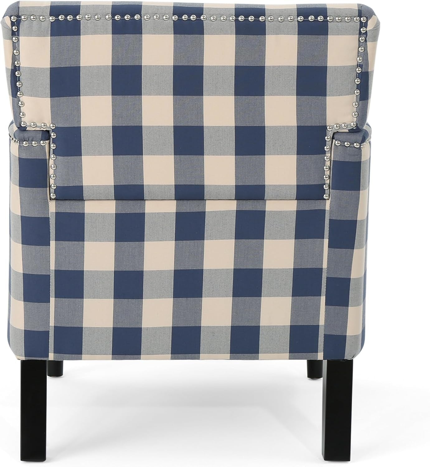 Eve Modern Upholstered Club Chair, Wooden Living Room Accent Chair, Comfy Bedroom Reading Chair, Multifunctional Armchair, Blue Checkerboard