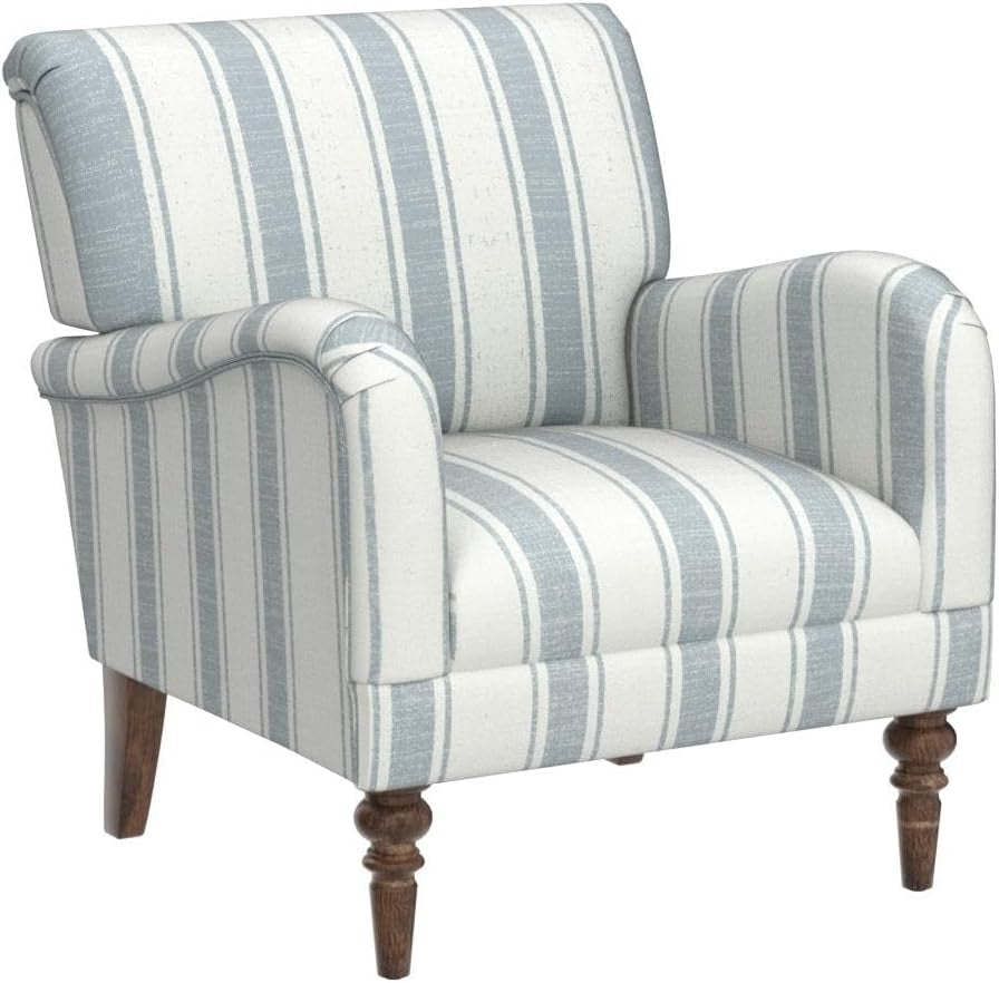 Modern Accent Chair with Arms and Wooden Legs, Comfy Upholstered Armchair for Living Room, Bedroom (Stripe Pattern, Blue)