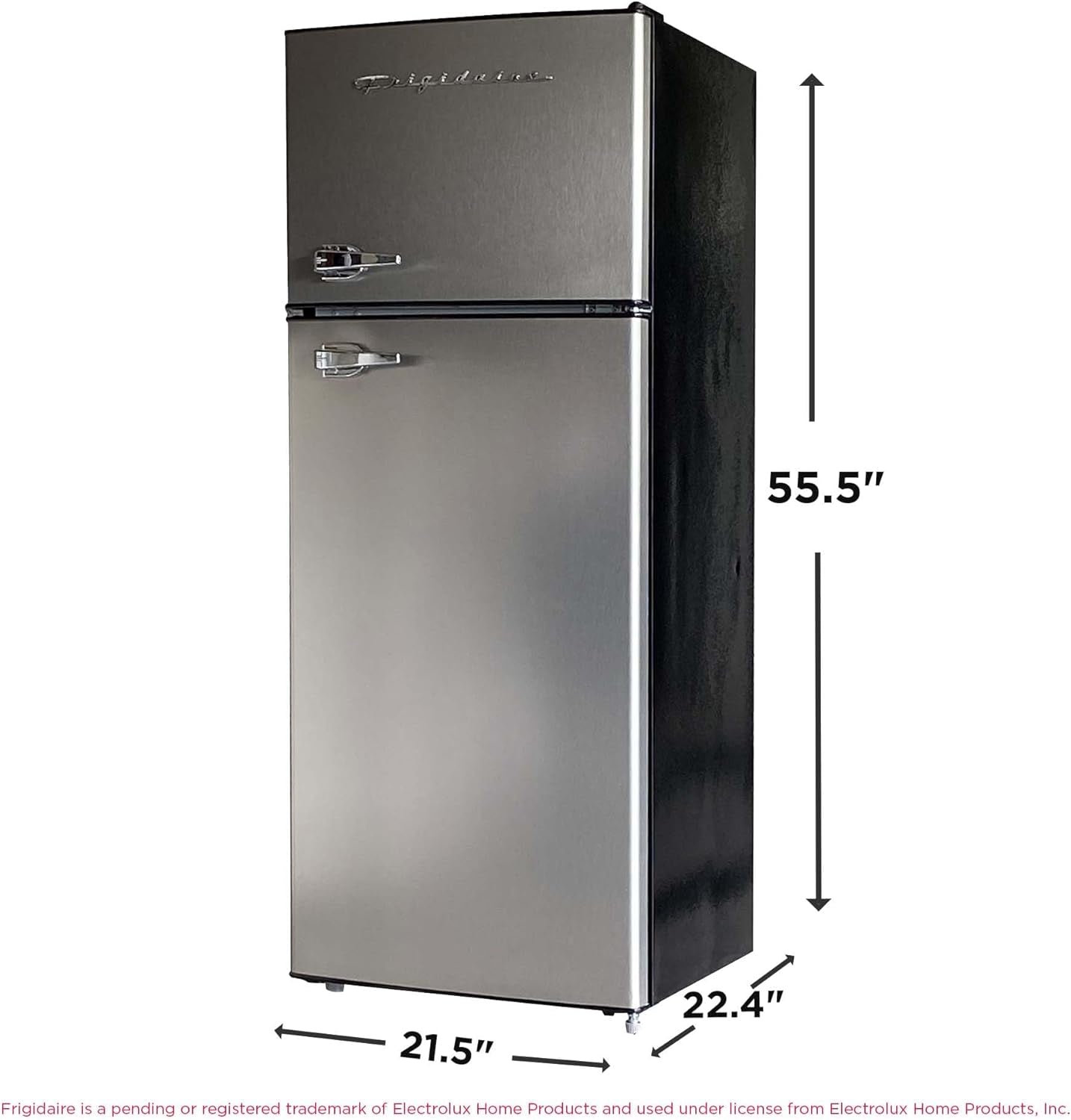 2 Door Apartment Size Refrigerator/Freezer Combo, 7.5 Cu Ft, Platinum Series, Stainless, 23" D X 21.5" W X 55.5" H