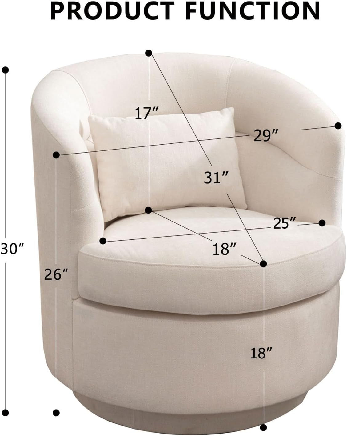 Swivel Accent Chair Set of 2, 360 Degree round Swivel Barrel Chair with Pillow, Upholstered Comfy Barrel Armchair Single Club Sofa Chair for Living Room,Bedroom, Reading Room,Beige