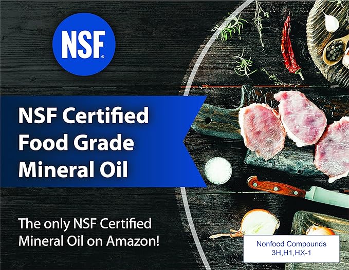 Sanco Industries NSF Certified Food Grade Mineral Oil – 8oz, Certified Food Safe Conditioner for Wood Cutting Boards, Butcher Blocks and Stainless-Steel Kitchen Equipment