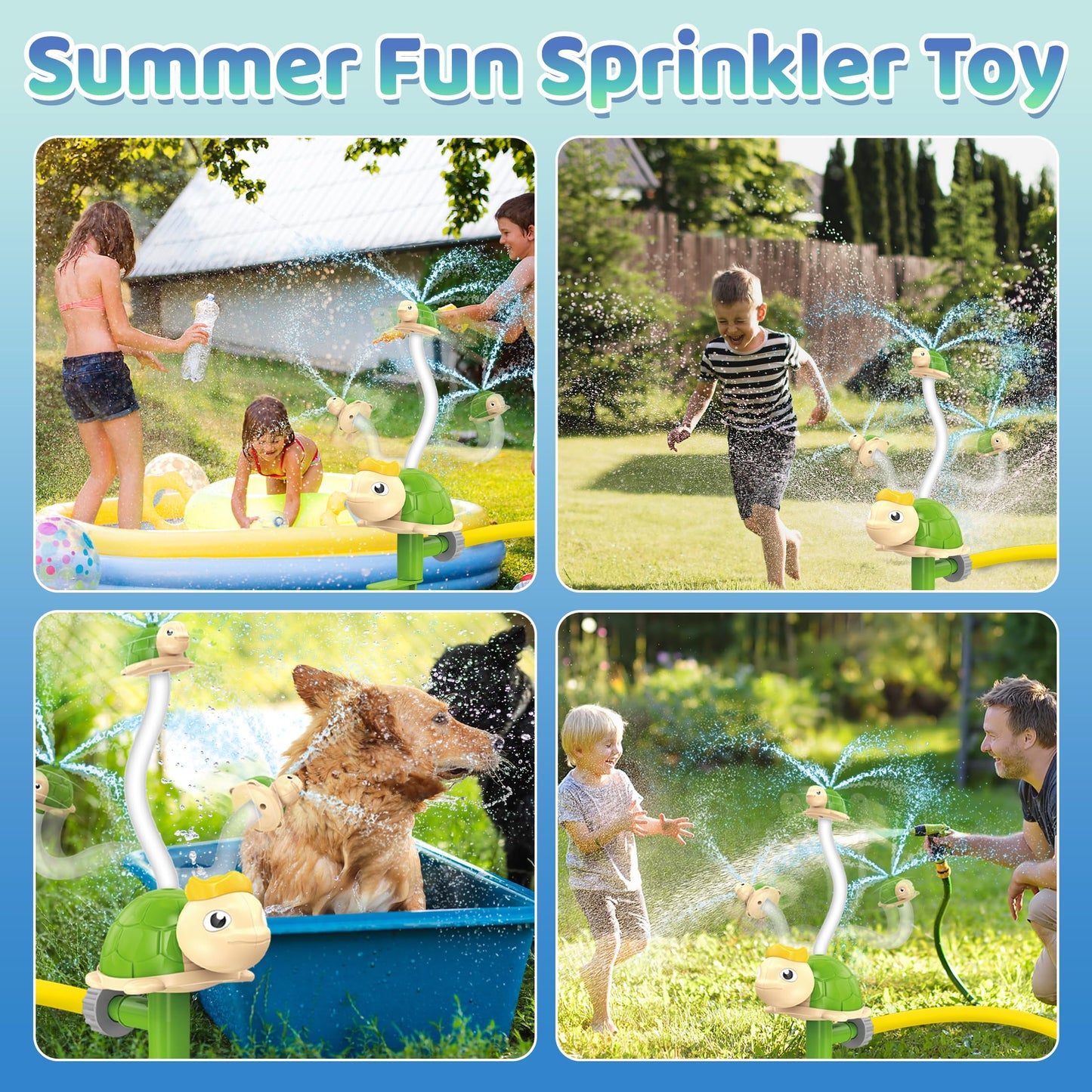 Blidinner Spinning Green Turtle Kids Sprinkler Toy - Outdoor Summer Toys Splashing Fun, Sprays Up to 8ft High, Attaches to Garden Hose, Kids Sprinklers for Yard, Ideal for Boys Girls Ages1-3 3-5 4-8