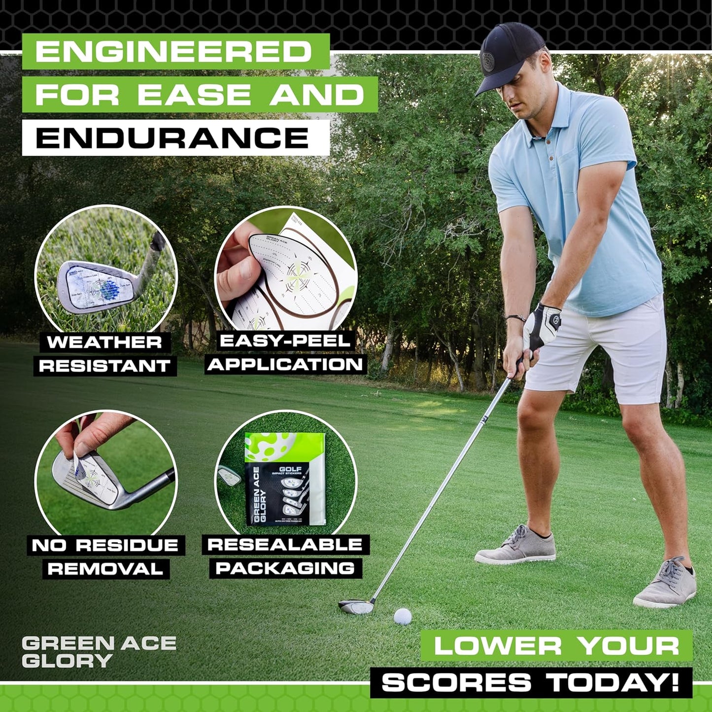 Golf Impact Tape - 384 or 160 Golf Impact Stickers - Impact Tape for Golf Clubs for Drivers, Woods, Irons, Putters | Great Golf Aid - No Residue Golf Stickers, Easy Peel Golf Tape for Perfect Shots