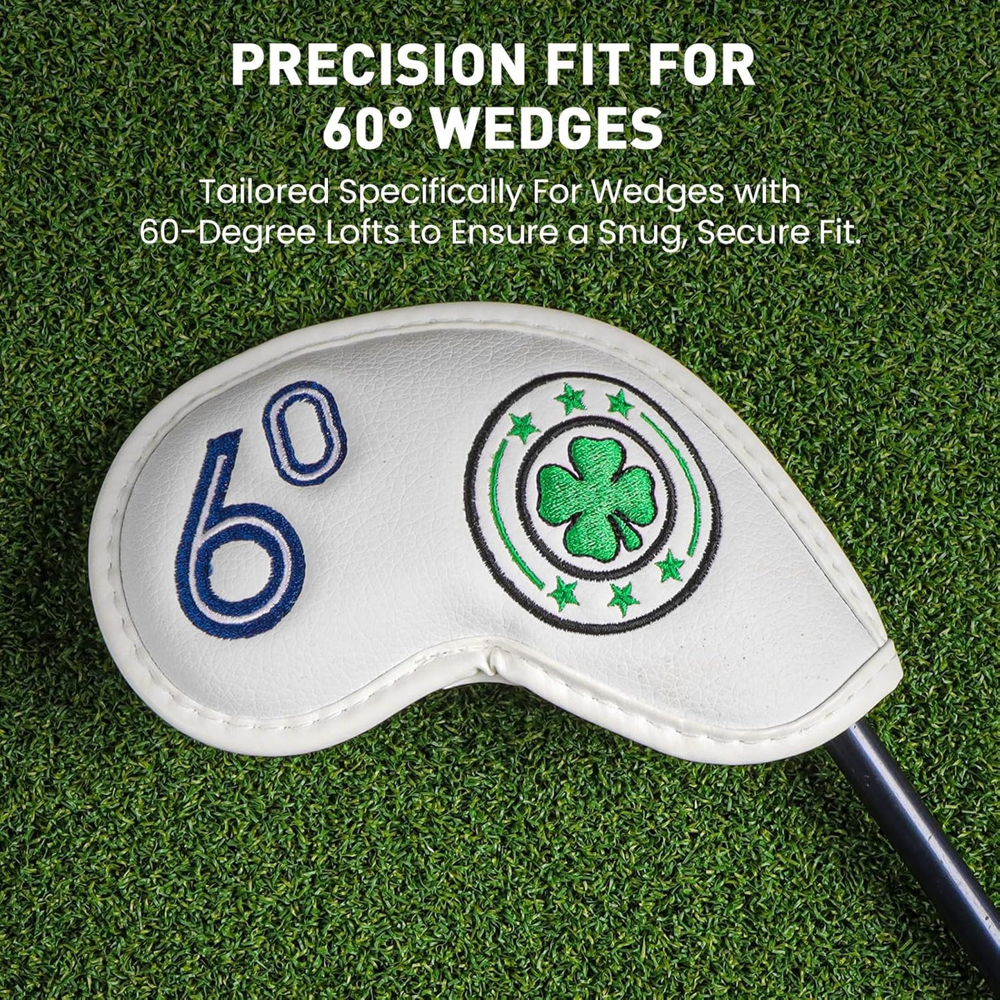 Golf Iron Wedge Head Covers 52° 54° 56° 60° 1 or 4 Pack, Synthetic Leather Clover USA Flag Design Club Head Protection, Universal Headcover Fit Iron Clubs for Men Women