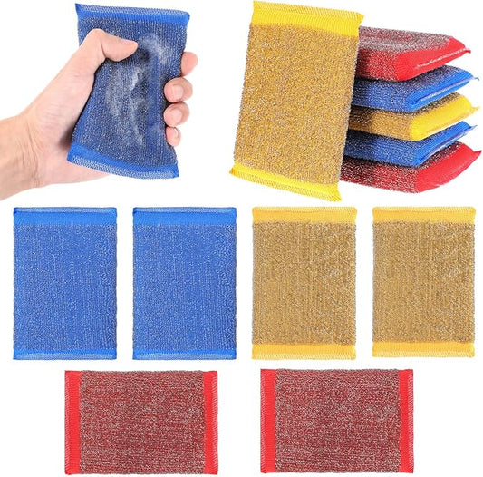 6 Pack Steel Wool Scrubber Sponges, Heavy Duty Stainless Steel Scouring Pads Reusable Non Scratch Metal Sponges Hand-Friendly Kitchen Cleaning Tool for Pots and Pans Tough Grease & Grime (3 Colors)