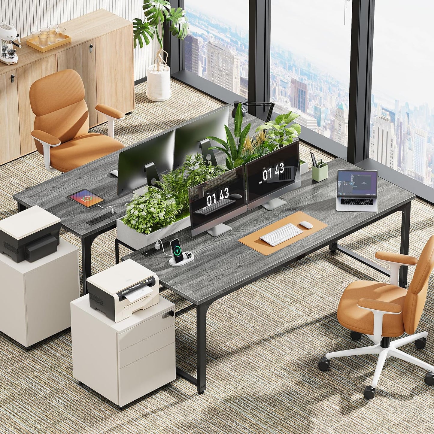 Huuger 63 x 24 inch Desk with Power Outlets & USB-C, Deeper & Thicker Desktop, Robust Metal Tubes, Computer Desk, Heavy Duty Office Desk, Work Gaming Desk, for Home Office, Grey