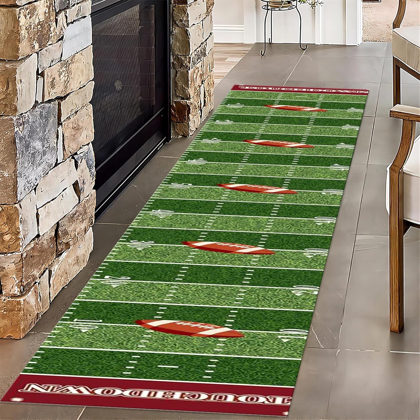 Rugby Runner Carpet, 3.3x7ft, American Football Touchdown Indoor Rugs, Machine Washable Durable High Traffic Rug, with Non Slip Backing Absorbent Carpets for Entryway Living Room