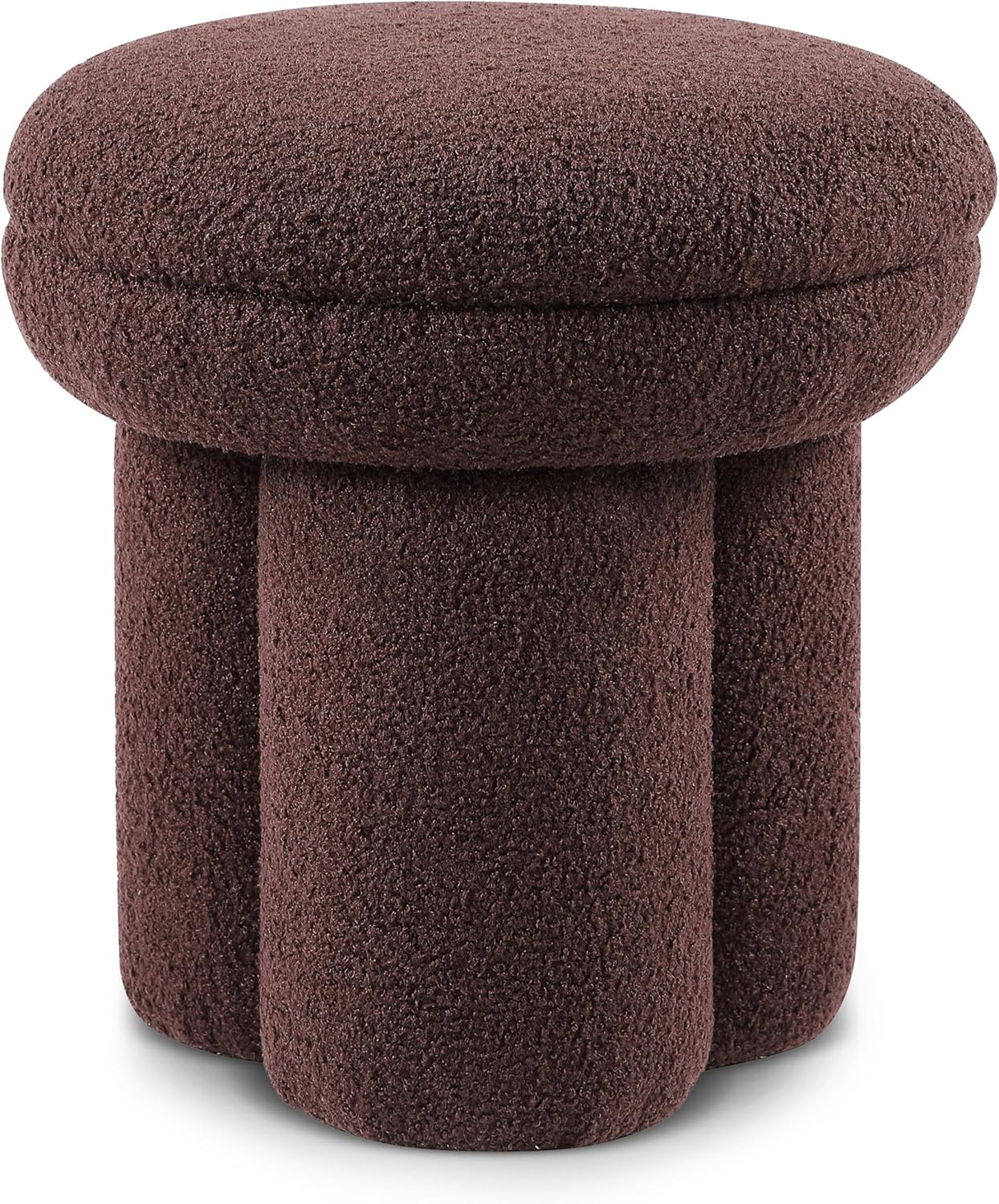 Furniture of America Rami Modern 18-inch Mushroom-Shape Upholstered Ottoman with Tri-Pillar Pedestal, Vanity Stool Chair, Small Foot Stool for Bedroom, Living Room, Entryway, Brown