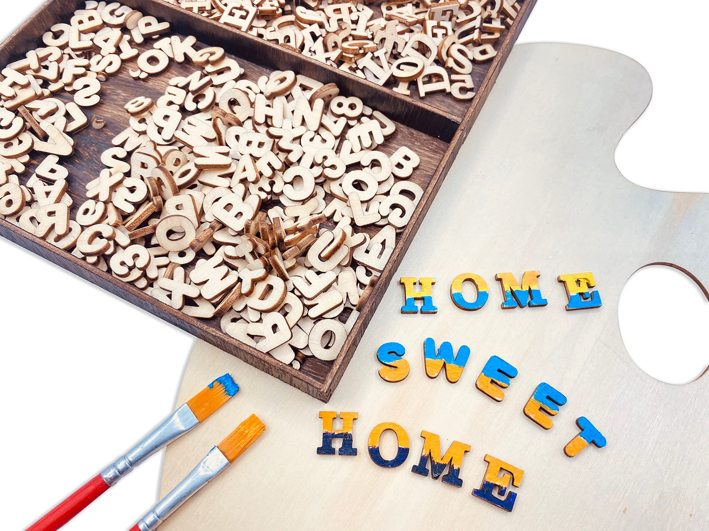 Cregugua 592 Pieces 1/2 Inch Mini Wooden Alphabet Letters and Unfinished Wood Numbers with Rustic Storage Tray for Scrapbooking DIY Crafts Homemade Gifts