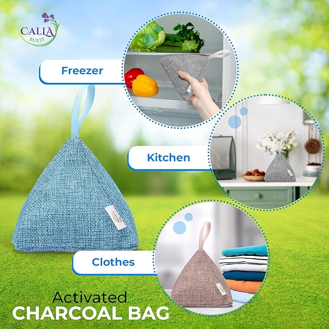 4 Pack Bamboo Charcoal Air Purifier Bags 200 Grams Each - Activated Charcoal Odor Absorber for Car, Pets & Closet - Natural Freshener for Home, Eco-Friendly & Reusable Charcoal Bags (Designer Colors)