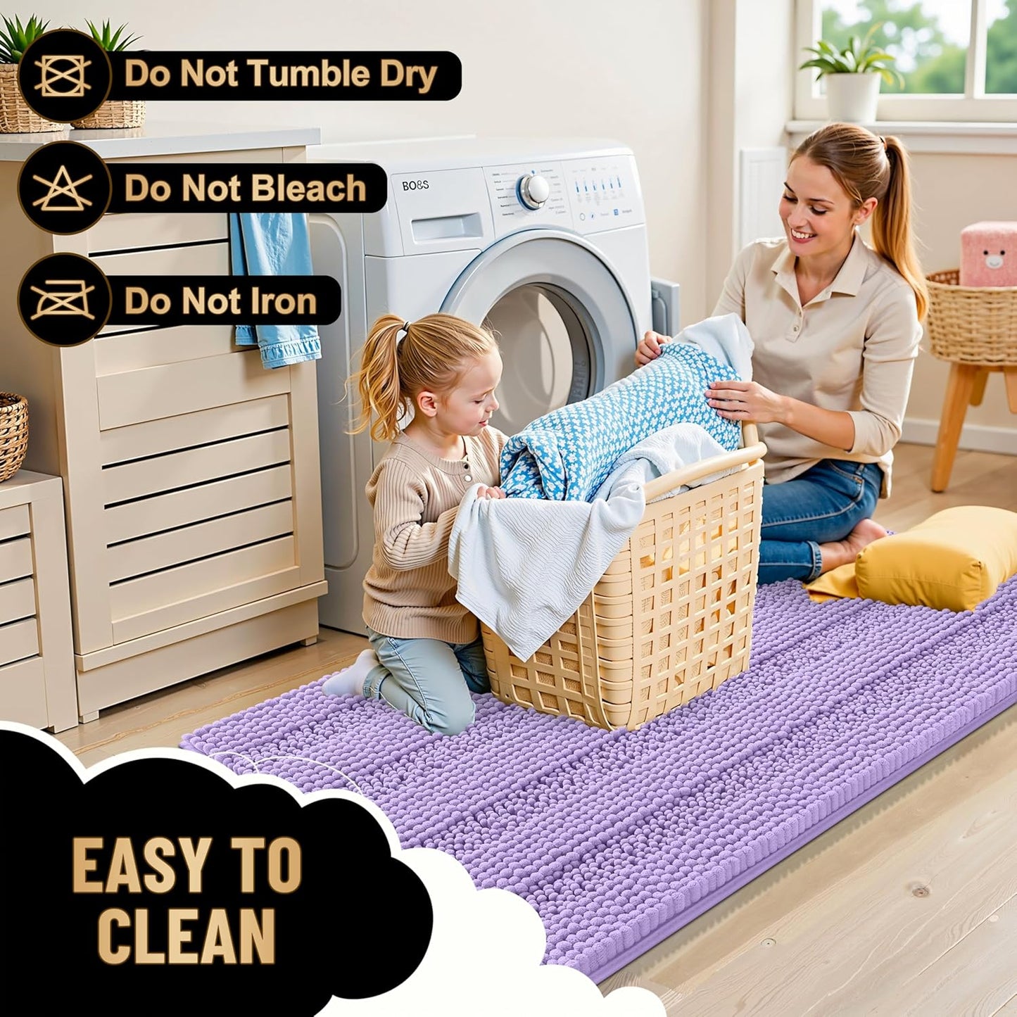 OLANLY Thick Bathroom Rugs 24x16, Extra Soft Absorbent Chenille Striped Bath Rugs, Rubber Backing, Machine Wash Dry, Bath Mats for Bathroom Floor, Tub and Shower, Home Decor Accessories, Lavender