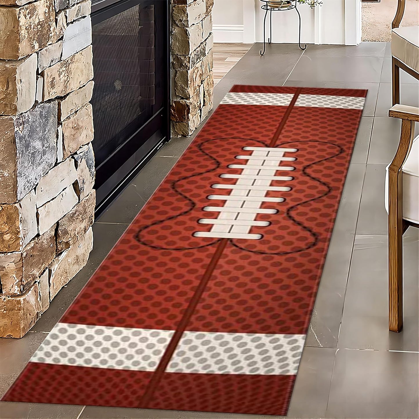 American Football Runner Rug, 4x10ft, Soccer Decorative Floor Area Mat, Reduce Noise Breathable Entry Carpet, Non-Shedding Pet Friendly Foldable Area Rug for Indoor Entry Entryway