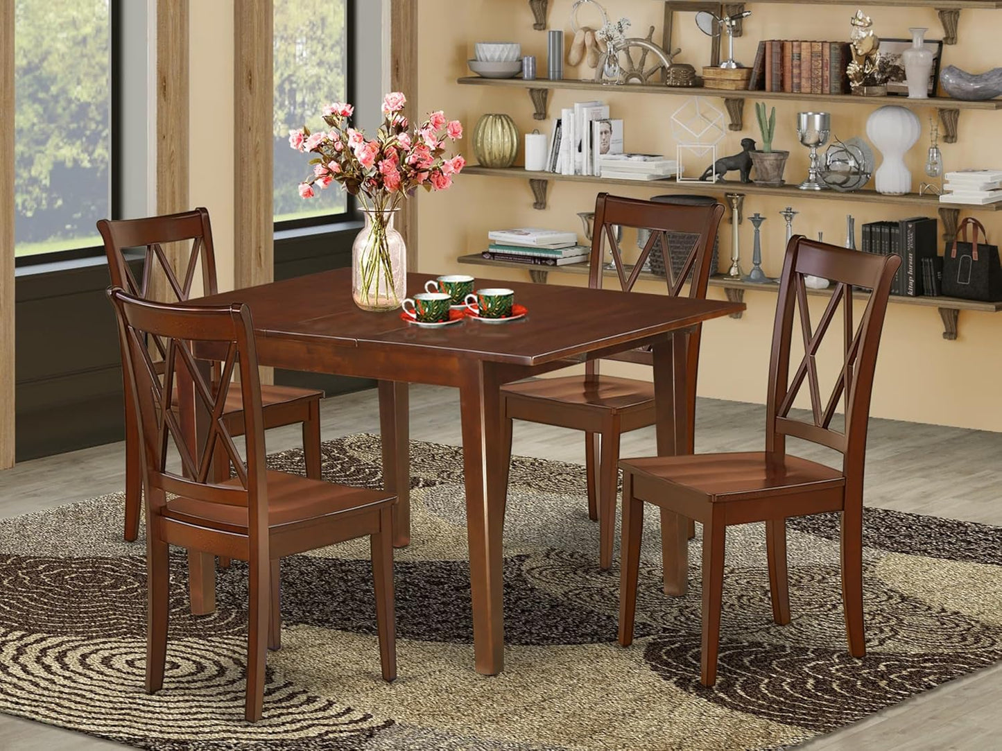 East West Furniture MLCL5-MAH-W 5 Piece Kitchen Table & Chairs Set Includes a Rectangle Dining Room Table with Butterfly Leaf and 4 Solid Wood Seat Chairs, 36x54 Inch, Mahogany