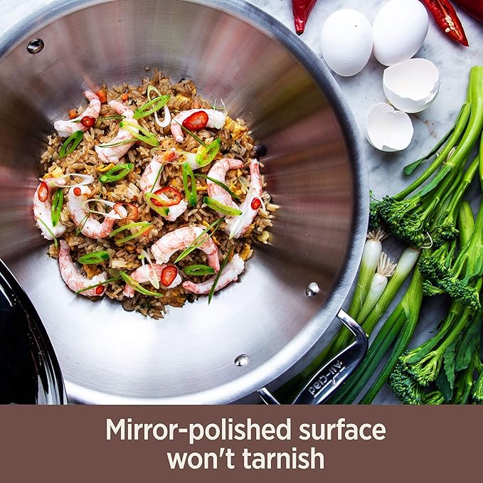 All-Clad Copper Core 5-Ply Stainless Steel Sauté Pan with Steel Lid 5 Quart Induction Oven Broiler Safe 600F Pots and Pans, Cookware Silver
