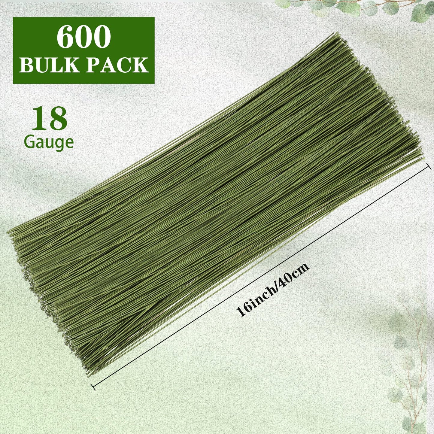 Ferraycle 600 Pieces 18 Gauge Green Floral Wire Stems for DIY Crafts, 16 Inch Floral Paper Wrapped Wire for Christmas Garland and Flower Arrangements(Dark Green)