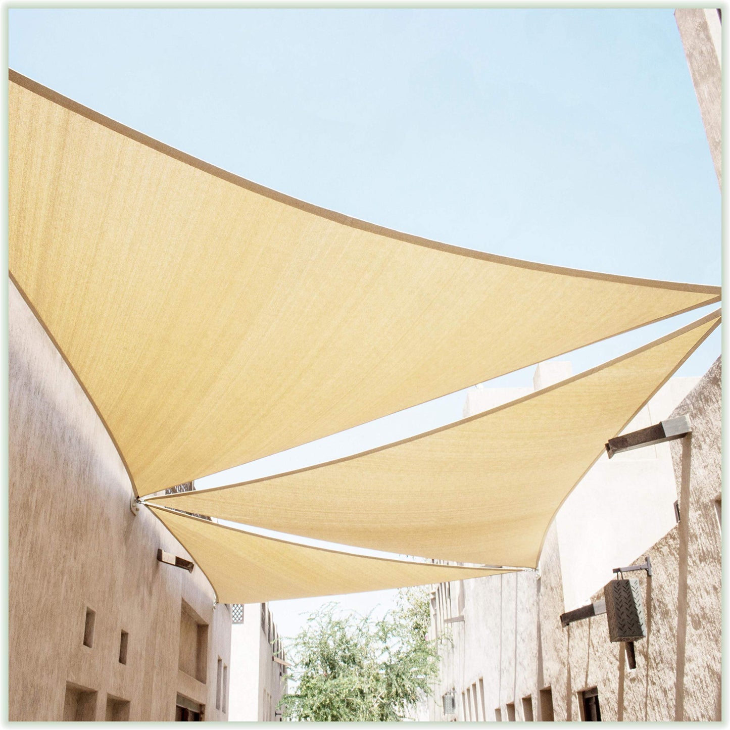 ColourTree 24' x 24' x 24' Beige Triangle CTAPT24 Sun Shade Sail Canopy Mesh Fabric UV Block UPF50 - Commercial Heavy Duty - 190 GSM - 3 Years Warranty ( We Make Custom Size )