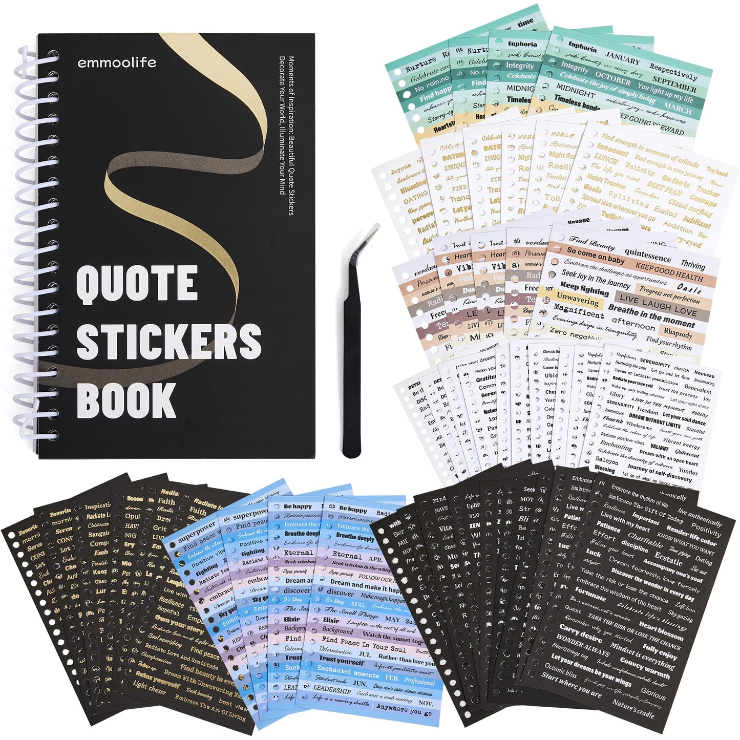 2500+ Pcs Word Stickers for Journaling, 50 Sheets Quote Sticker Gold Foil Art Scrapbook Supplies for Junk Journal, Scrapbooking Supplies for Bullet Journal Craft Small Talk Stickers for DIY Gift Card