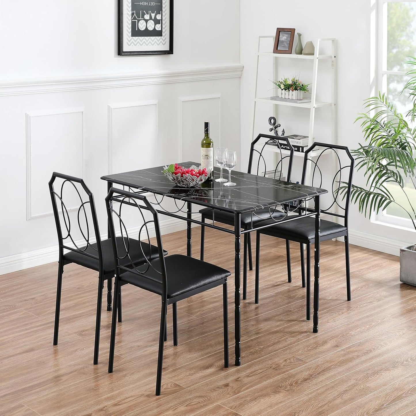 VECELO 5 Piece Dining Table Set for 4, Dinette with Chairs for Kitchen, Breakfast Nook, Small Space,Easy Assembly