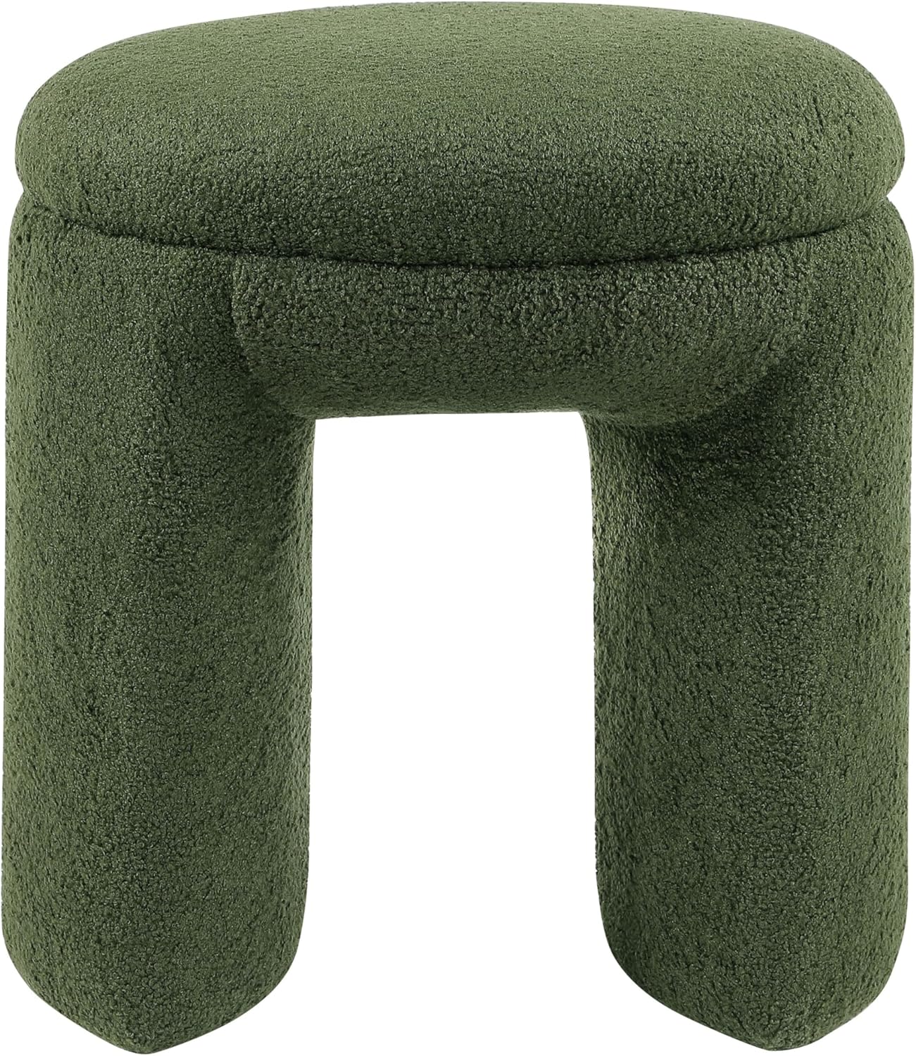 Furniture of America Rami Modern 18-inch Solid Wood Upholstered Ottoman with Pedestal Base, Vanity Stool Chair, Small Foot Stool for Bedroom, Living Room, Entryway, Green