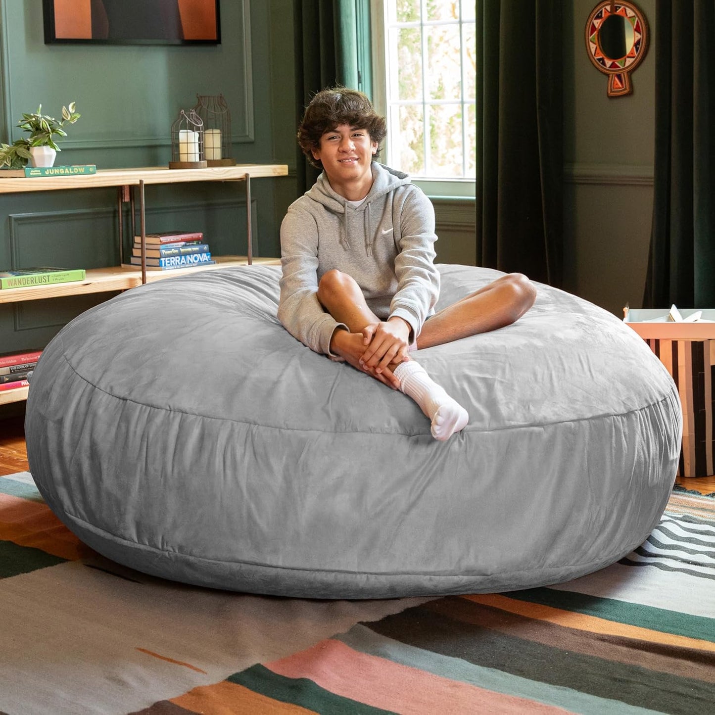 Jaxx 6 Foot Cocoon - 2-in-1 Convertible Bean Bag Bed & Large Bean Bag Chair for Adults, Microsuede Platinum